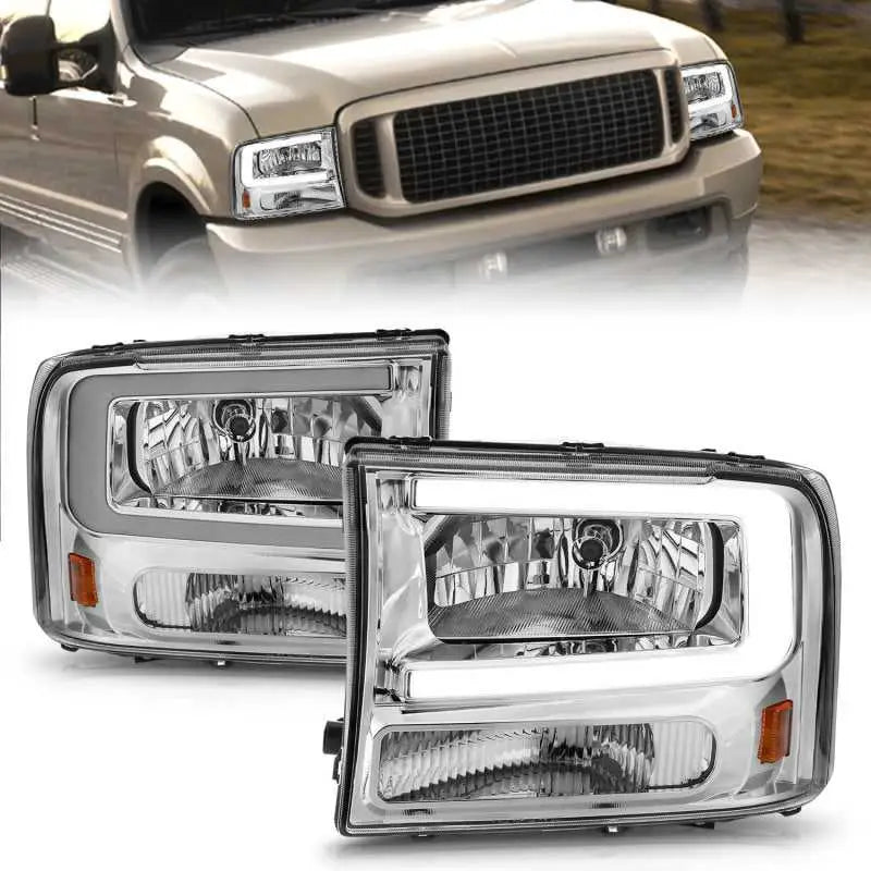 111550 ANZO 99-04 Ford F250/F350/F450/Excursion (excl. 99) Crystal Headlights - w/ Light Bar Chrome Housing anz111550
