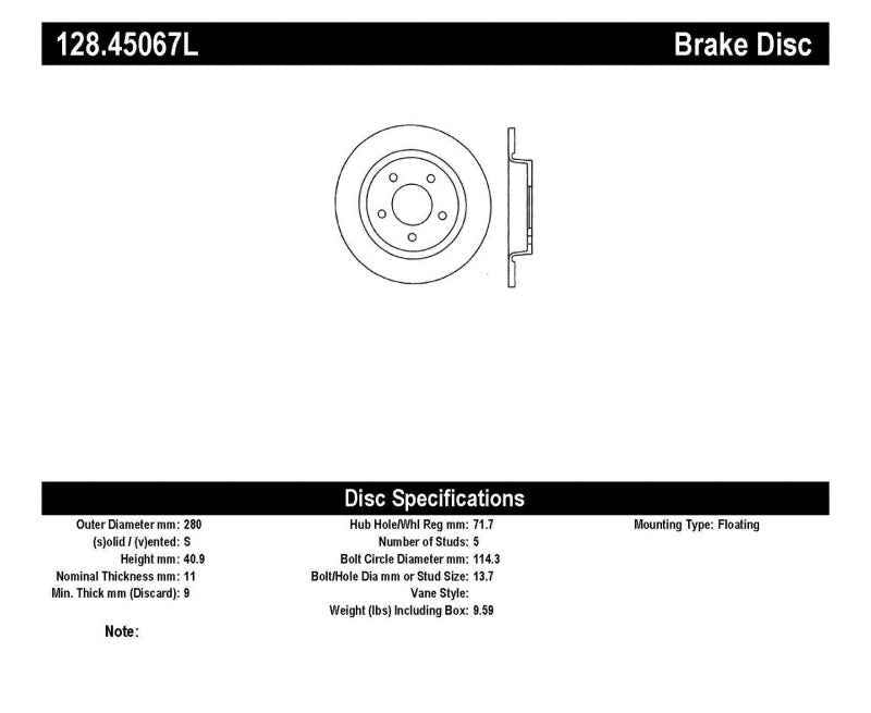 StopTech 04-10 Mazda3 Drilled Left Rear Rotor 128.45067L