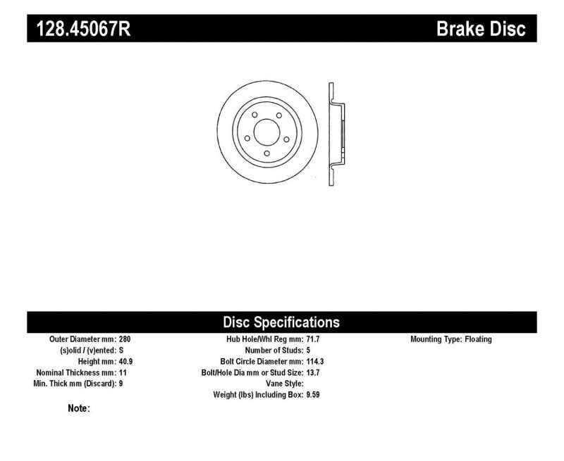 StopTech 04-10 Mazda3 Drilled Right Rear Rotor 128.45067R