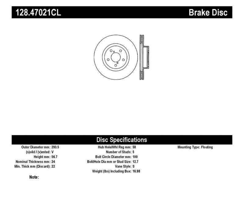 StopTech 12-14 Subaru WRX Drilled Sport Brake Cryo Rotor 128.47021CL