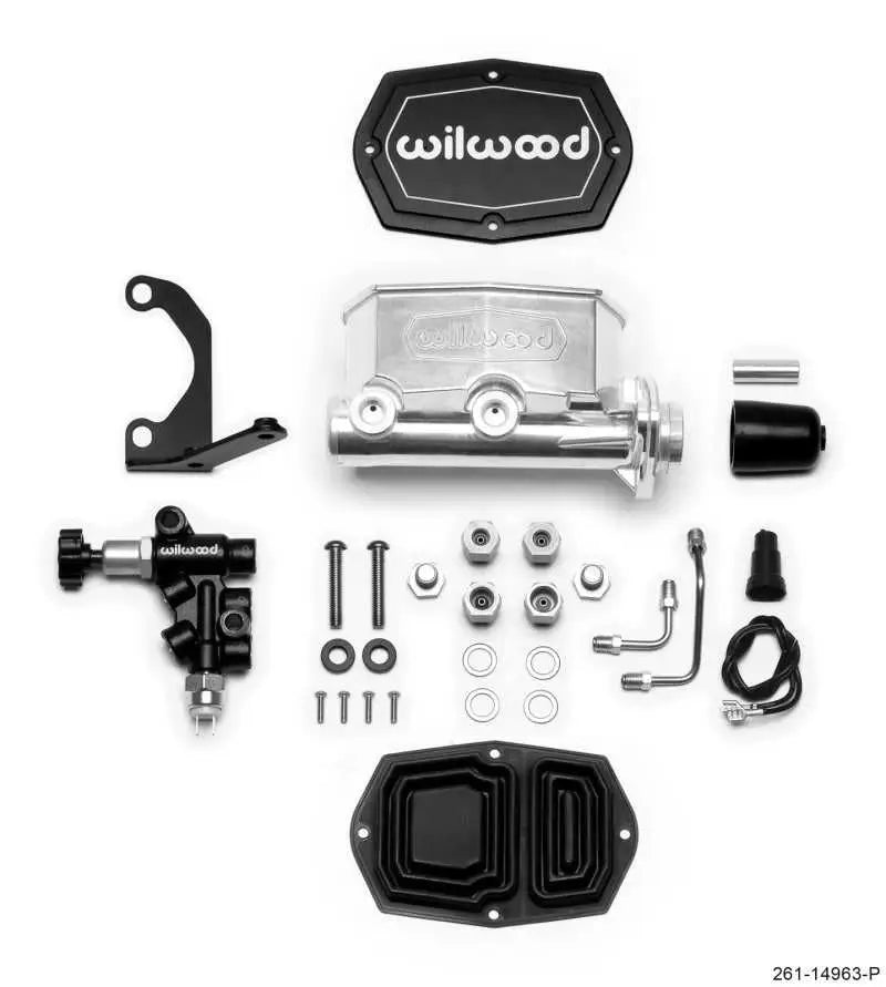 261-14963-P Wilwood Compact Tandem M/C - 1in Bore - w/Bracket and Valve - Ball Burnished wil261-14963-p