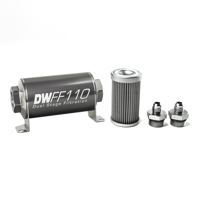 DeatschWerks Stainless Steel 6AN 40 Micron Universal Inline Fuel Filter Housing Kit (110mm) dwk8-03-110-040K-6