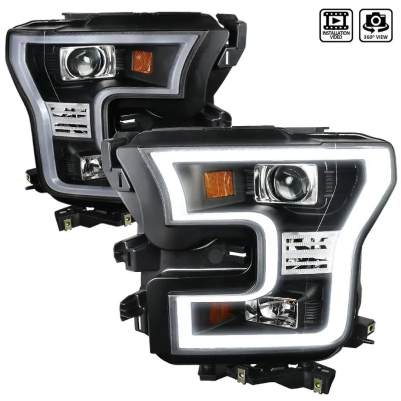 2LHP-F15015JM-TM Spec-D Tunin Led Rim Projector Headlights Black SDTF15015JMTM