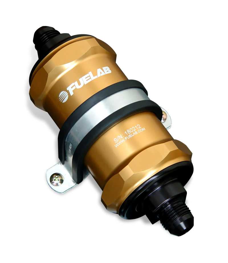 Fuelab 818 In-Line Fuel Filter Standard -8AN In/Out 40 Micron Stainless - Gold 81812-5