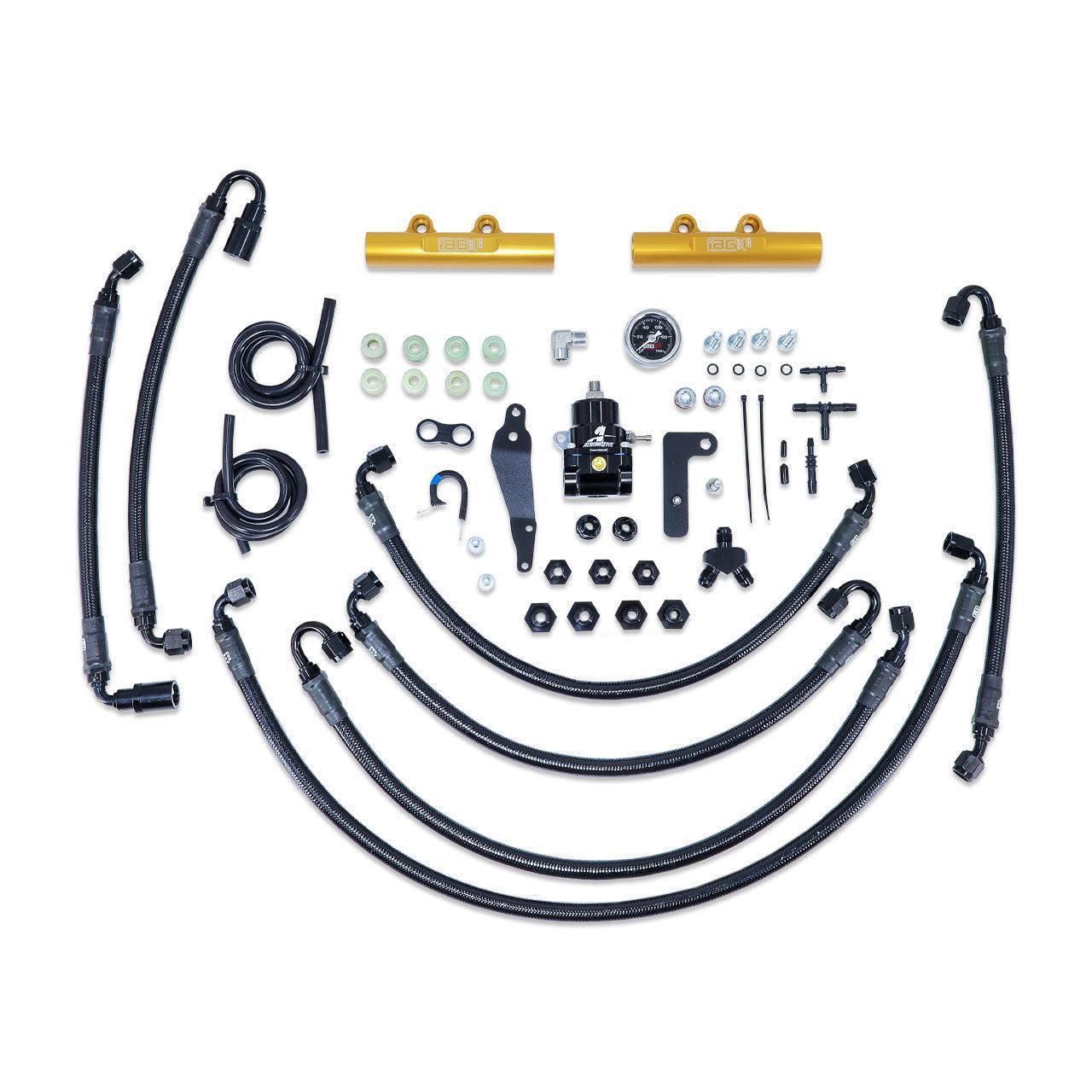 IAG Black PTFE Flex Fuel System Kit w/ Aeromotive FPR, IAG Fuel Rails WRX 08-14 / STI 08-21 | IAG-AFD-2352BK