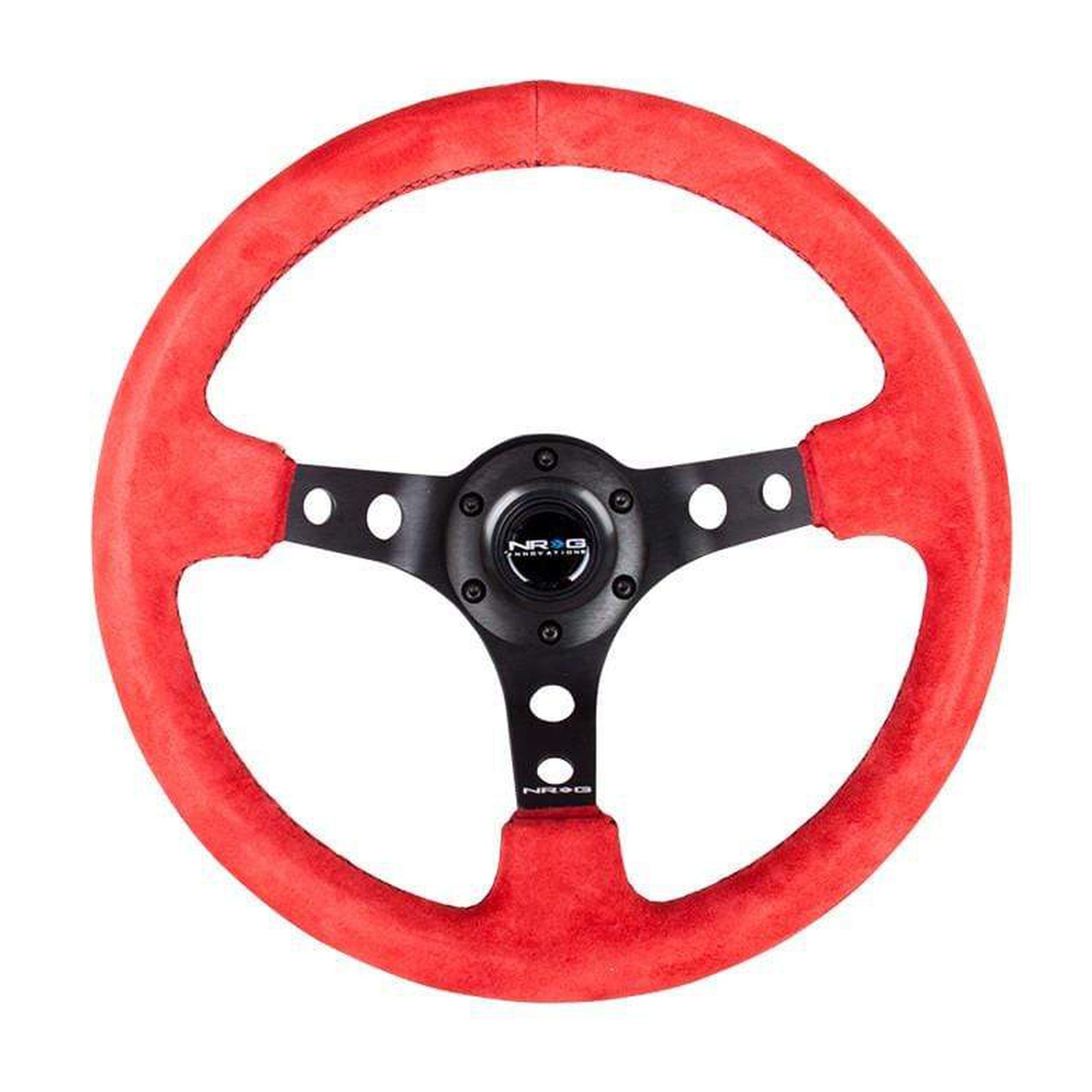 NRG Sport 3in Deep Steering Wheel 350mm Red Suede w/ Black Stitch | RST-006S-RR