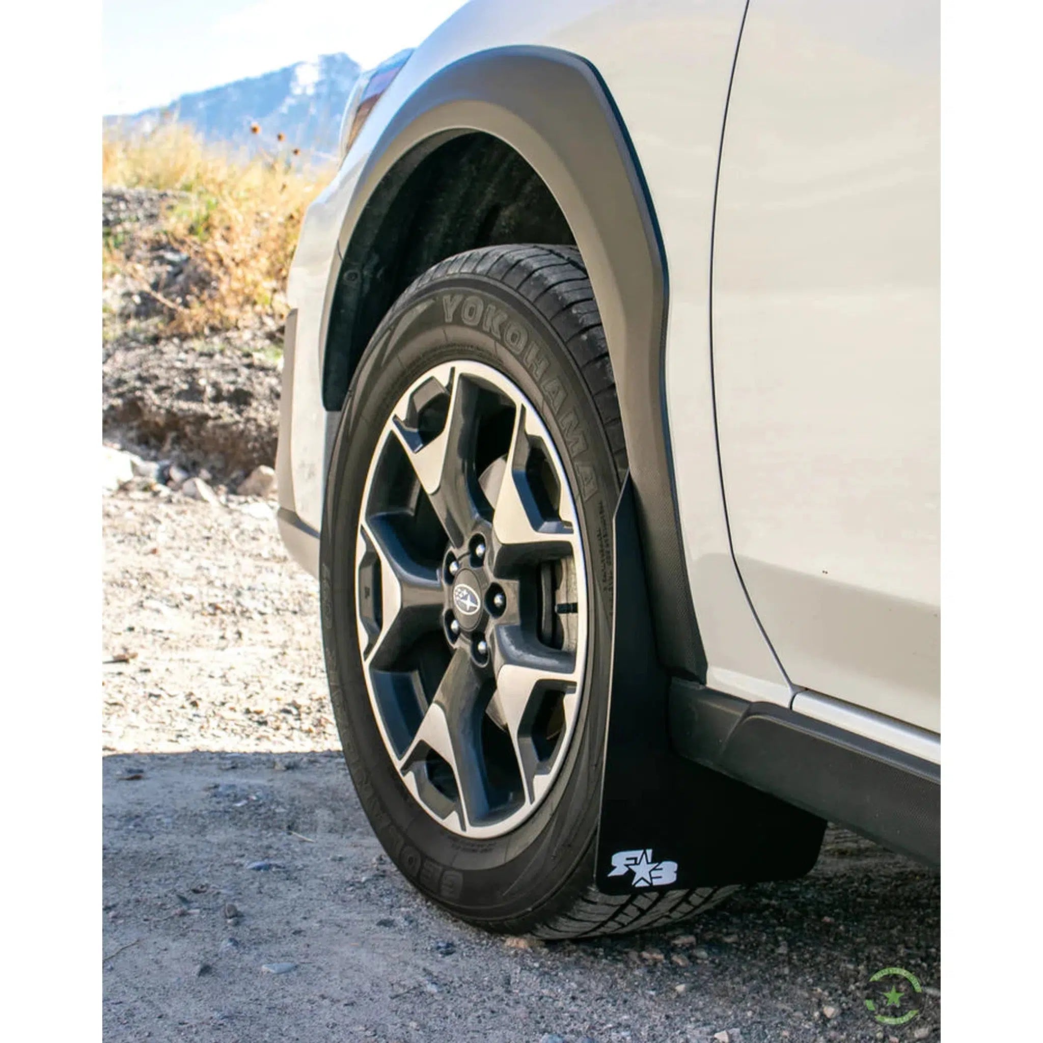 RokBlokz Black Rally Mud Flaps with Black Logo Subaru Crosstrek 2018-2023 | S-GT-O-BLK/BLK