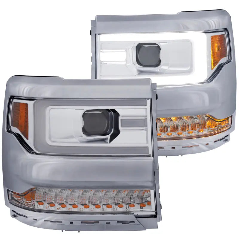 ANZO 16+ Chevy Silverado 1500 Projector Headlights Plank Style Chrome w/Amber/Sequential Turn Signal anz111376