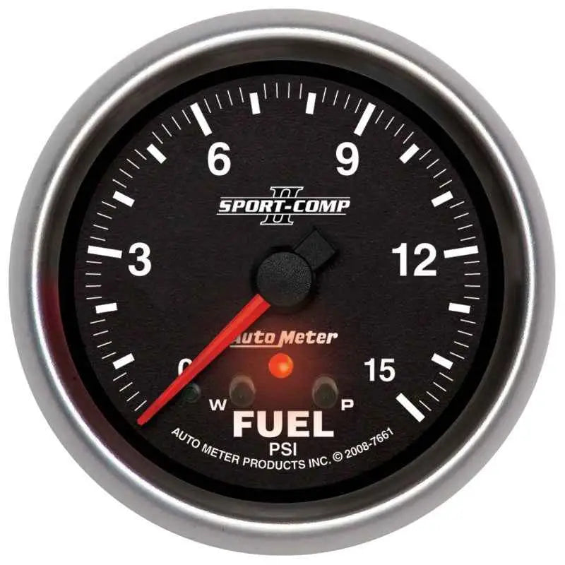 Autometer Sport-Comp II Fuel Pressure Gauge 2 5/8in 15PSI Stepper Motor w/ Peak & Warn 7661