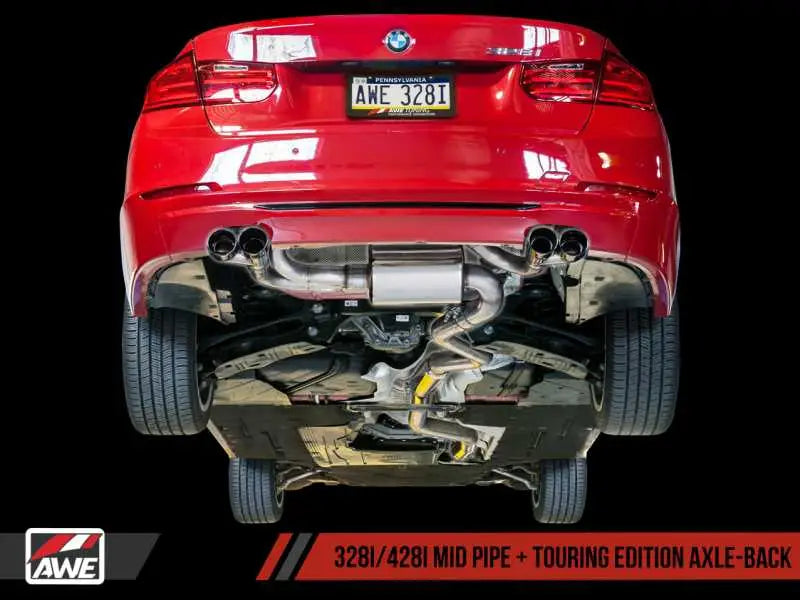 AWE Tuning BMW F3X N20/N26 328i/428i Touring Edition Exhaust Quad Outlet - 80mm Diamond Black Tips 3010-43036