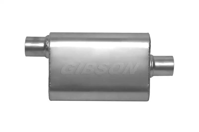 Gibson CFT Superflow Offset/Center Oval Muffler - 4x9x18in/2.5in Inlet/2.5in Outlet - Stainless 55192s