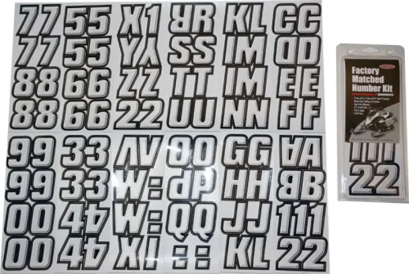 Hardline Snowmobile Lettering Registration Kit 2 in. - 500 Silver/Black hrlsiblk500