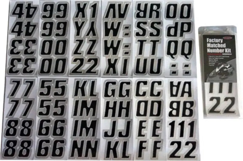 Hardline Snowmobile Lettering Registration Kit 2 in. - 500 Black/Silver hrlblksi500