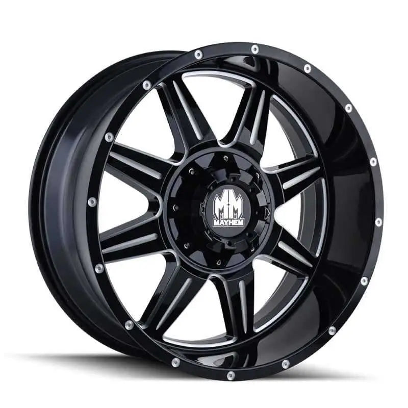 Mayhem 8100 Monstir 17x9 / 8x165.1 BP / -12mm Offset / 130.8mm Hub Black w/ Milled Spokes Wheel 8100-7976m