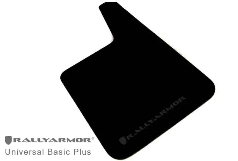 Rally Armor Longer Universal fitment (no hardware) Basic Plus Black Mud Flap w/ Black Logo mf20-bas-blk