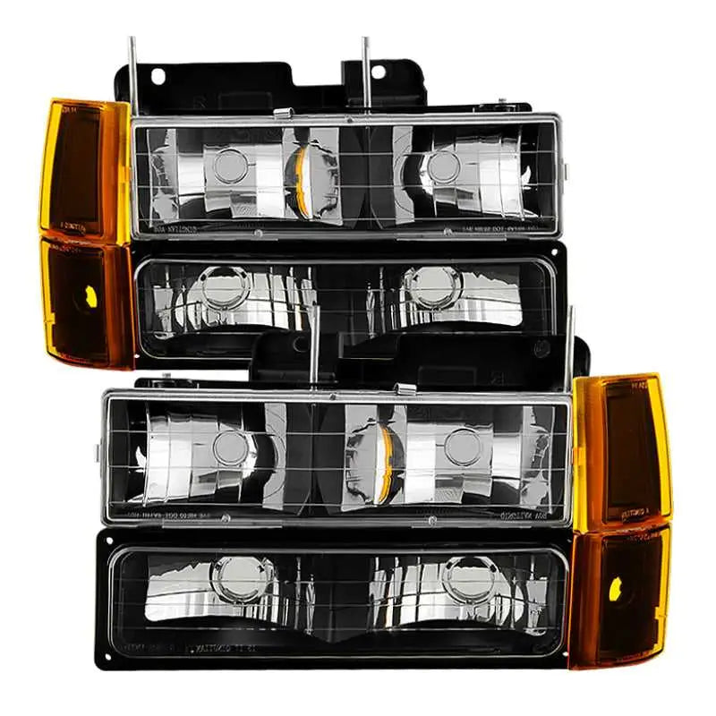 Xtune GMC Yukon 94-99 Headlights w/ Corner & Parking Lights 8pcs Sets -Black HD-JH-GCK94-AM-BK-SET 9034442